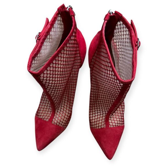 NINE WEST Women’s Red Mesh Suede Pointed Toe Stiletto Booties Size 9.5M - Picture 7 of 9